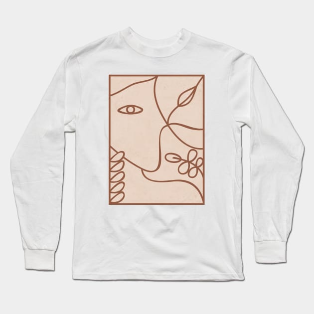 Woman Lines Botanical - Neutral Long Sleeve T-Shirt by Colorable